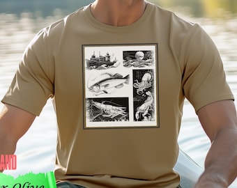 Maglietta grafica vintage con tema marino / regalo per pescatori nautici