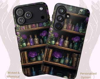 Witchcraft Spell Book Gothic Phone Case - Dark Florals Whimsigoth Gift, Tough Case iPhone