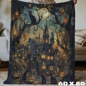 Halloween Decor Blanket: Cozy Fall Throw (Velveteen or Sherpa Fleece)
