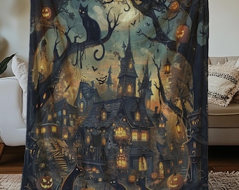 Halloween Decor Blanket: Cozy Fall Throw (Velveteen or Sherpa Fleece)