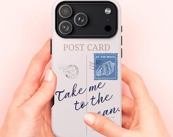 Take Me to the Ocean Postcard Personalized Phone Case - Retro Coastal Tech - Chic Travel Cover
