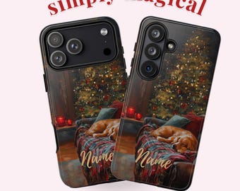 Funda personalizada para teléfono con diseño de Golden Retriever para Navidad / Regalo navideño personalizado para amantes de los perros iPhone 17 16 Samsung S26 Pixel 9 Funda resistente