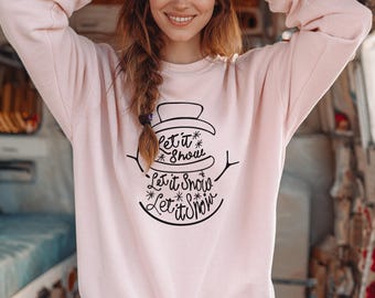 Sudadera Let it Snow Snowman, estilo vintage navideño, jersey retro de vacaciones, regalo invernal para ella, camiseta navideña acogedora