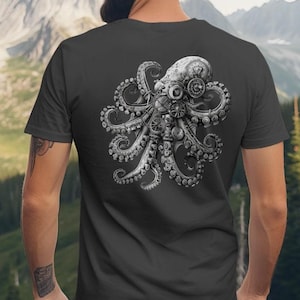 タコTシャツ：スチームパンク航海スタイル - アンカーフロントポケット