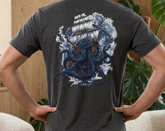 Kraken Octopus Sea Monster Attacking Ship Tee | Nautical Ocean Illustration