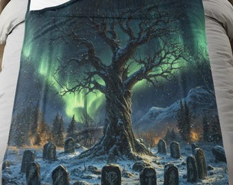 Mystical Tree Velveteen Blanket - Soft Night Sky Throw in 3 Sizes