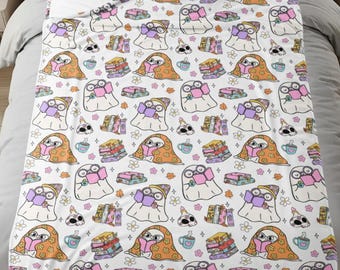 Halloween Ghost Velveteen Blanket, Cute Reading Design