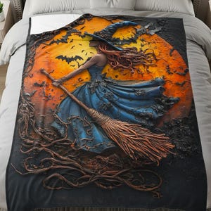 Halloween Blanket: Cozy Flying Witch Design - Dark Academia Style