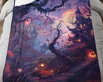 Spooky Pumpkin Throw Blanket - Witchy Fall Decor