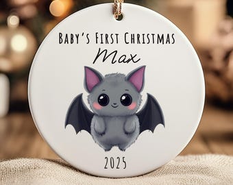 Personalized Goth Baby's First Christmas Bat Ornament – Spooky Keepsake Gift