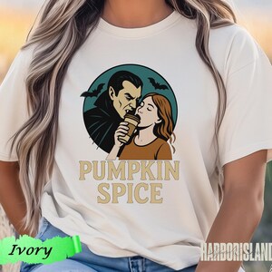 Pumpkin Spice Vampire Comfort Colors Tee, Spooky Halloween Graphic T-Shirt, Fall Coffee Lover Gift, Retro Autumn Aesthetic, Spooky Era Top image 2