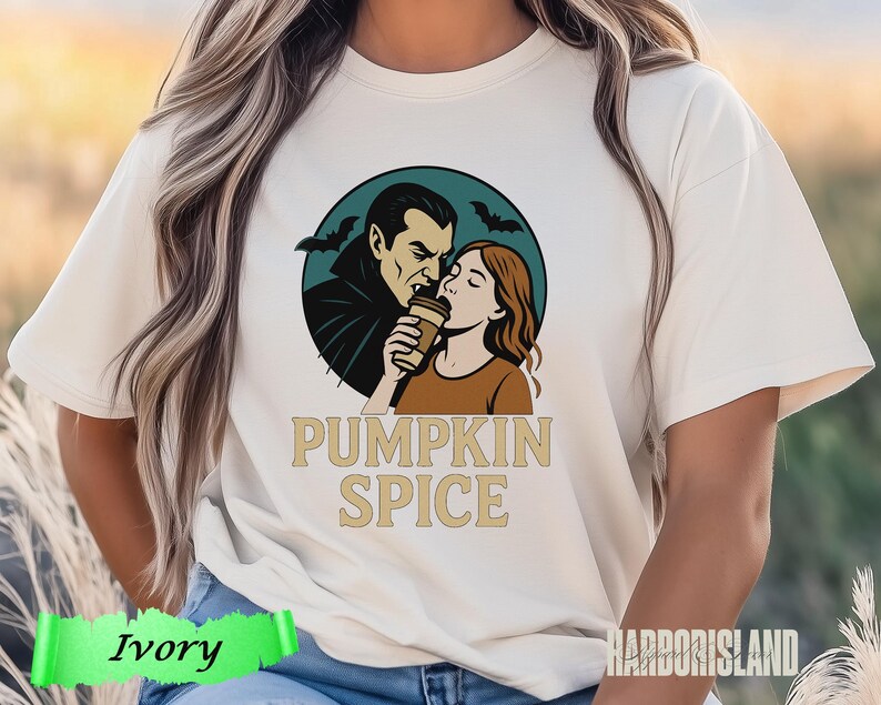 Pumpkin Spice Vampire Comfort Colors Tee, Spooky Halloween Graphic T-Shirt, Fall Coffee Lover Gift, Retro Autumn Aesthetic, Spooky Era Top image 2