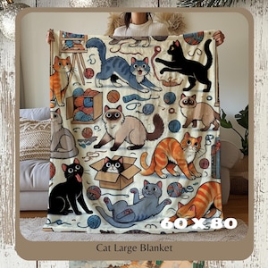 Cat Blanket for Cat Lovers, Sherpa Throw Blanket, Cat Themed Gift, Gift for Reader, Cat Mom or Dad, Pet Owner Gift by Harbor Island Decor