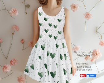 Robe patineuse à imprimé cœur : encolure dégagée, robe d'été