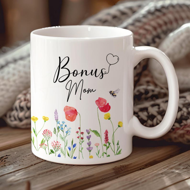 Bonus-Mom Gift, Step Mom, Best Mom Coffee Mug, Floral Coffee Mug, Custom Flower Mug, Mama's Garden, Plant Mom Gift by Harbor Island Decor
