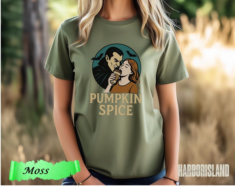 Pumpkin Spice Vampire Comfort Colors Tee, Spooky Halloween Graphic T-Shirt, Fall Coffee Lover Gift, Retro Autumn Aesthetic, Spooky Era Top image 9