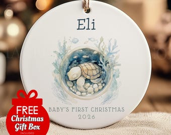 Baby's First Christmas Coastal Ornament 2026 - Personalized Sea Turtle Newborn Keepsake Gift