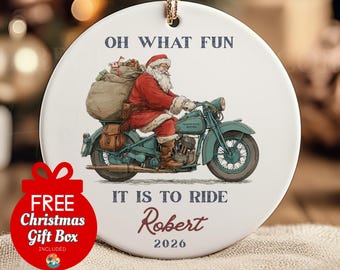 Motorcycle Santa Ornament 2026 - Personalized Biker Christmas Gift for Riders