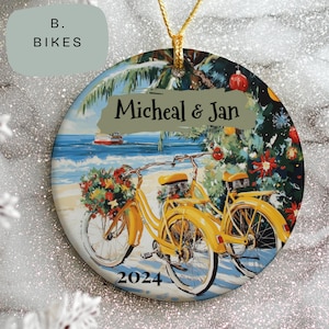 Nautical Christmas Ornament, Personalized Beach Keepsake, Coastal Holiday Decoration, Tropical Vacation Gift, Ceramic Santa Design