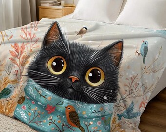 Christmas Cat Blanket for Cat Lovers, Cozy Sherpa Fleece Throw