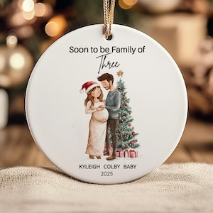Soon to be Family of 3 Christmas Ornament, Pregnancy Custom Family Ornament, Expecting New Baby Ornament, Mom to be Gift with Gift Box