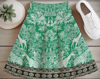 Falda con estampado de jirafa verde - Estilo bohemio de cintura alta