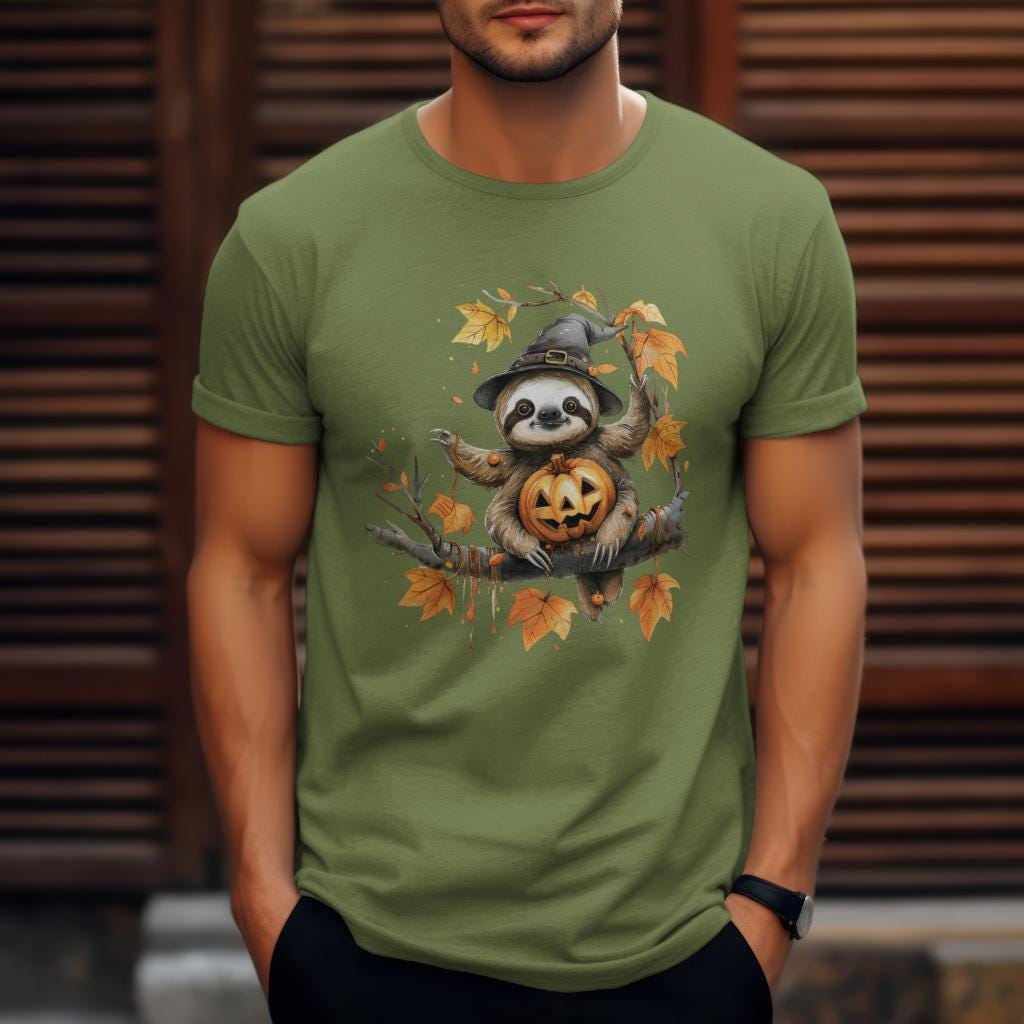 Sloth Halloween Shirt Pumpkin Shirt, Spooky Season Tee, Fall Graphic Top, Cute Animal Design, Women’s Autumn Outfit, Soft Cotton Blend