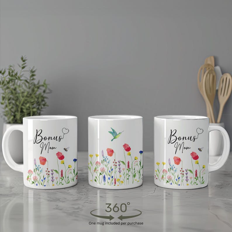 Bonus-Mom Gift, Step Mom, Best Mom Coffee Mug, Floral Coffee Mug, Custom Flower Mug, Mama's Garden, Plant Mom Gift by Harbor Island Decor