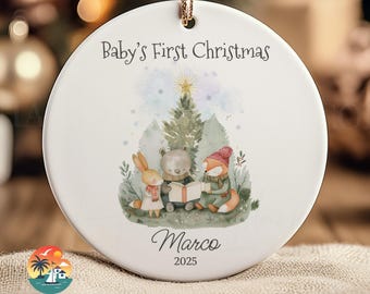 Gepersonaliseerde eerste kerstversiering voor baby: aandenken bosdieren