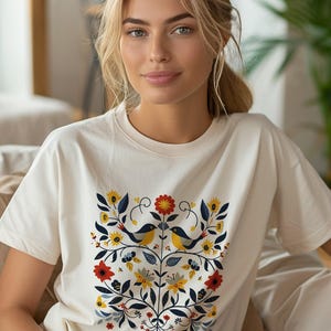 Cottagecore Shirt Scandinavian Bird Pattern, Flower Design, Nature, Flower Gift Shirt, Cottage core, Gift For Her, Gift for Him