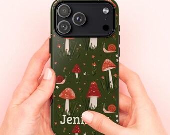 Whimsical Mushroom Snail Phone Case | Cottagecore Cover Forest for iPhone 17 16 15, Samsung S26 S25 S24, Google Pixel 9 8
