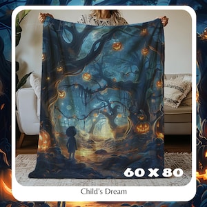 Halloween Blanket Throw Blanket, Halloween Decor, Unique Design, Spooky Season Decor with Glowing Jack-o&#39;-Lanterns