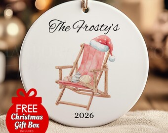 Personalized Beach Christmas Ornament Custom Family Name Keepsake Tropical Holiday Bauble Coastal Decor Ocean Gift Vacation Souvenir