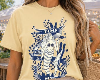 Mermaid Shirt: Salty Beach Shirt, Comfort Colors 1717, Summer Vacation Tee, Coastal Graphic Top