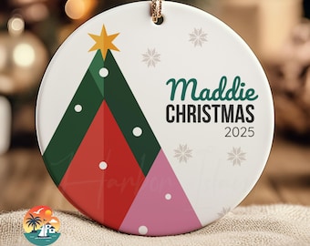 Personalized Christmas Ornament 2026, Custom Name Ceramic Tree Keepsake, Colorful Modern Holiday Decor, Unique Gift for Kids and Teens
