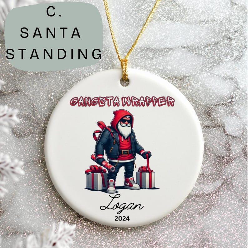 Gangsta Wrapper Rudolph Ornament, Boy Christmas Ornament, Personalized