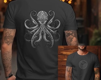 Octopus Graphic Tee - Intricate Sea Creature Design, Urban Style - Men's T-Shirt, High-Quality Print, Casual Wear by HarborIslandDecor