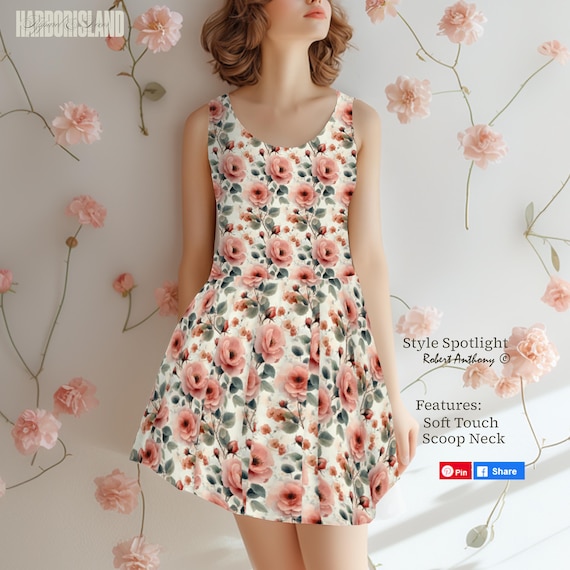 Floral Skater Dress: Soft Romantic Print, Scoop Neck