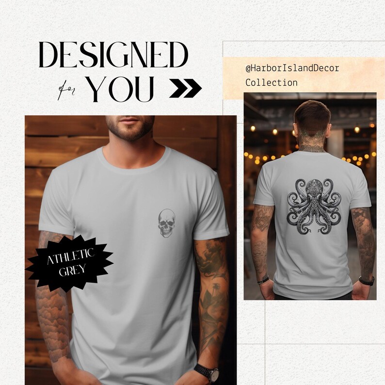Octopus Skull Design Shirt, Nautical Goth Twist Tee, Skeleton Graphic Top, Soft Cotton T-Shirt, Men's Urban Style, Unique Skull Gift image 8