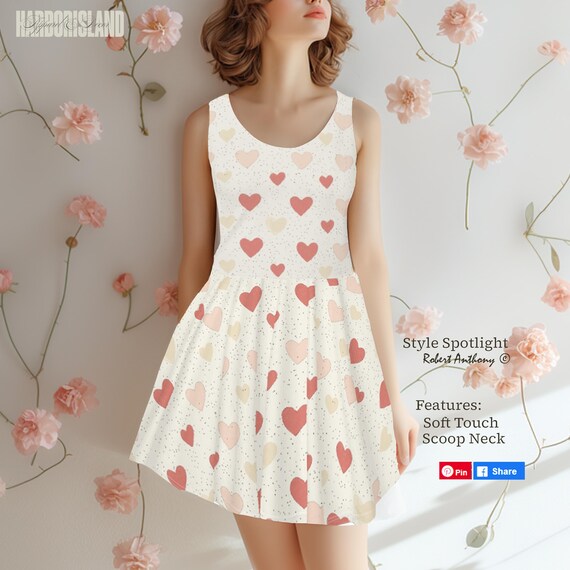 heart skater dress Heart Print Skater Dress: Women's Casual Summer Sundress