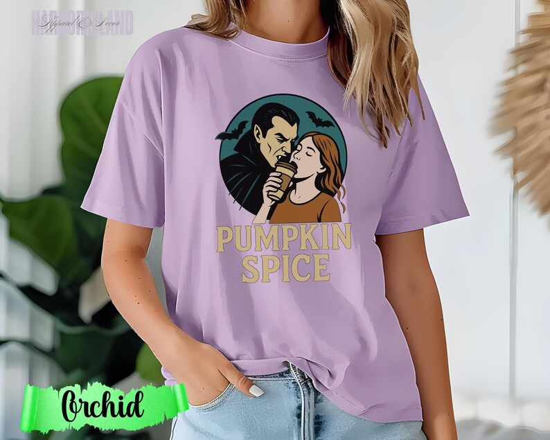 Pumpkin Spice Vampire Comfort Colors Tee, Spooky Halloween Graphic T-Shirt, Fall Coffee Lover Gift, Retro Autumn Aesthetic, Spooky Era Top image 5