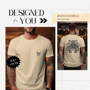 Octopus Skull Design Shirt, Nautical Goth Twist Tee, Skeleton Graphic Top, Soft Cotton T-Shirt, Men's Urban Style, Unique Skull Gift image 6