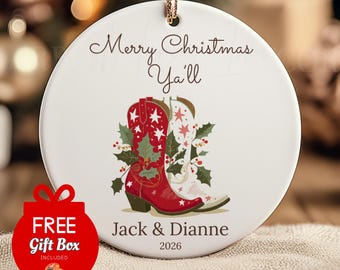 Western Cowboy Boots Christmas Rodeo Ornament Personalized Family 2026