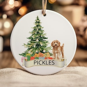 Cavapoo Ceramic Ornament, Personalized Doodle Puppy First Xmas (3 inch Round) with Gift Box
