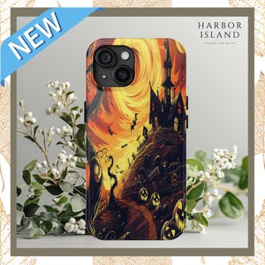 Coque de portable maison hantée d'Halloween, design citrouille phosphorescent (compatible avec iPhone, Samsung, Pixel)