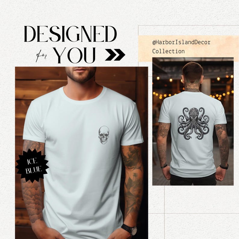 Octopus Skull Design Shirt, Nautical Goth Twist Tee, Skeleton Graphic Top, Soft Cotton T-Shirt, Men's Urban Style, Unique Skull Gift image 4