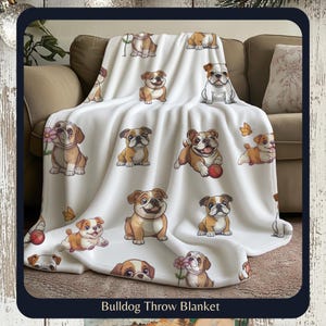 Adorable Bulldog Puppy Blanket, Cozy Pet Lovers Throw Blanket, Cute Animal Companions, Perfect Gift for Pet Owners by HarborIslandDecor