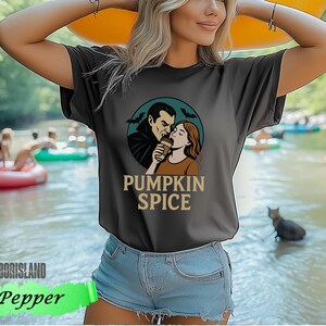 Pumpkin Spice Vampire Comfort Colors Tee, Spooky Halloween Graphic T-Shirt, Fall Coffee Lover Gift, Retro Autumn Aesthetic, Spooky Era Top image 10