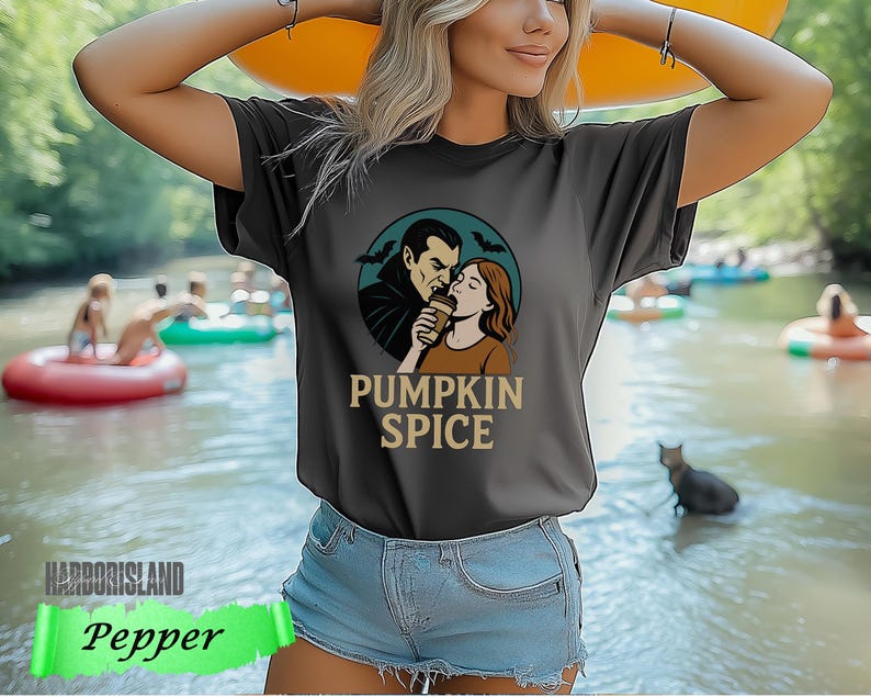 Pumpkin Spice Vampire Comfort Colors Tee, Spooky Halloween Graphic T-Shirt, Fall Coffee Lover Gift, Retro Autumn Aesthetic, Spooky Era Top image 10