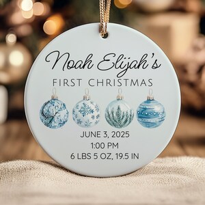 Personalized Baby Birth Stats Ornament: First Christmas Date & Weight with Gift Box